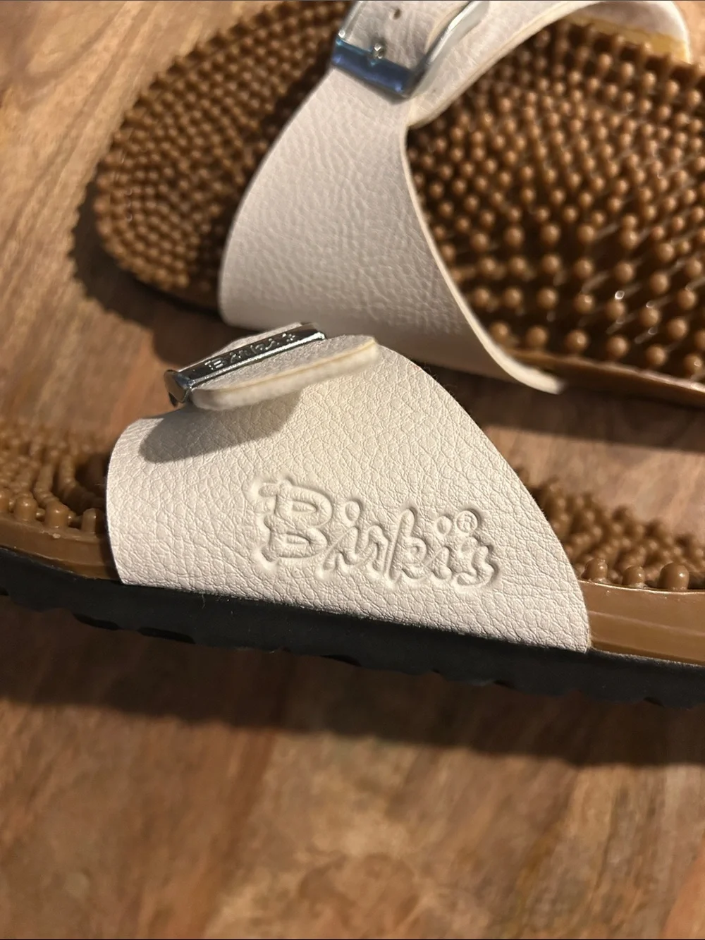 Birkenstock White Single Strap Massage Footbed Sandals